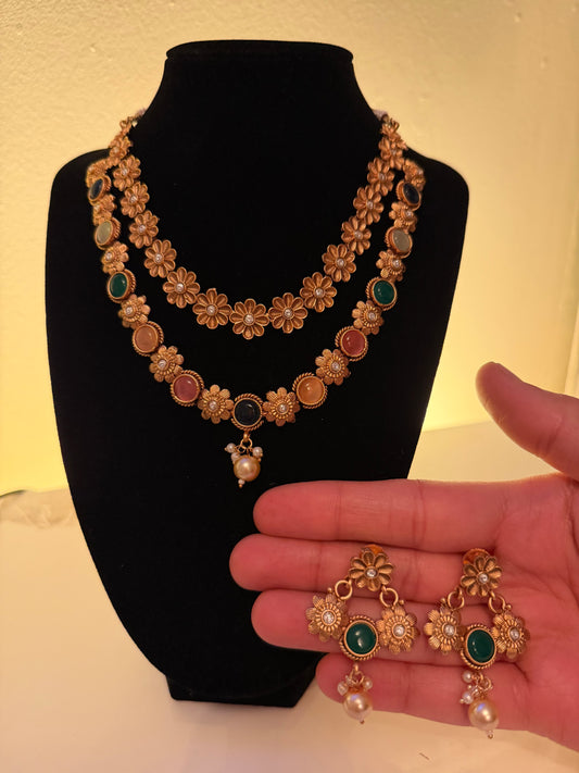 Antique Floral Multi-Stone Necklace Set
