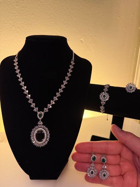 Emerald Halo Statement Necklace Set