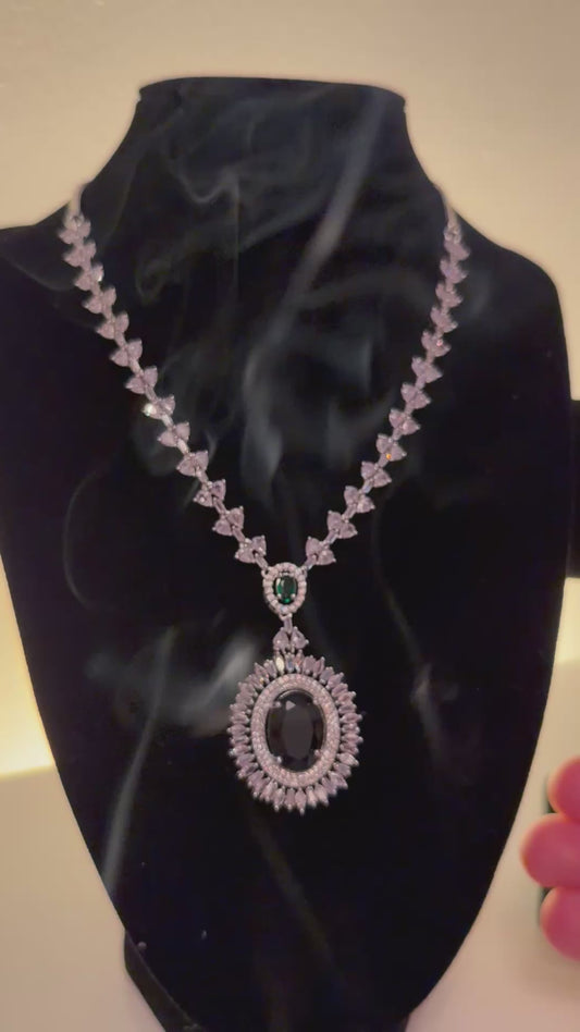 Emerald Halo Statement Necklace Set